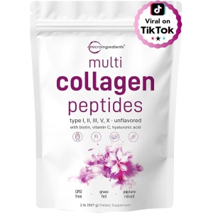 Multi Collagen Peptides Powder (2 Pounds) | Types I, II, III, V, X | Hydrolyzed Collagen Protein Supplement | for Hair, Skin, Nails, and Joint Support